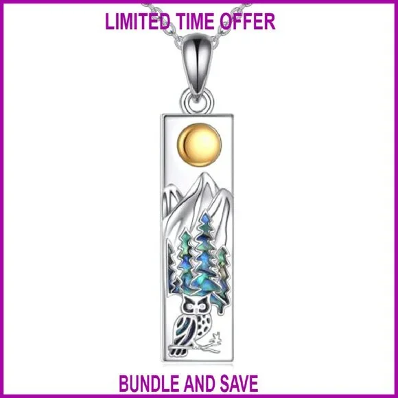 Sterling Silver Mountain Owl Pendant Necklace 18+2 Inch Chain
